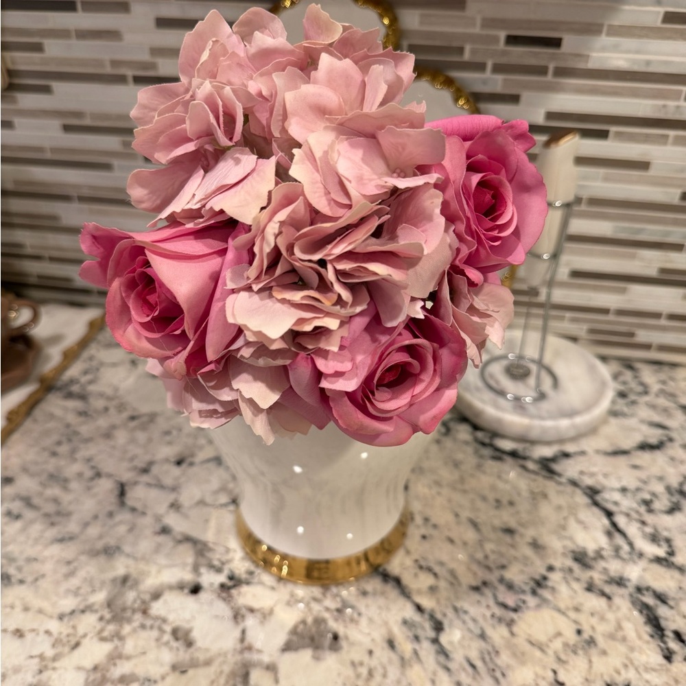 Elegant Pink Floral Arrangement in White Vase